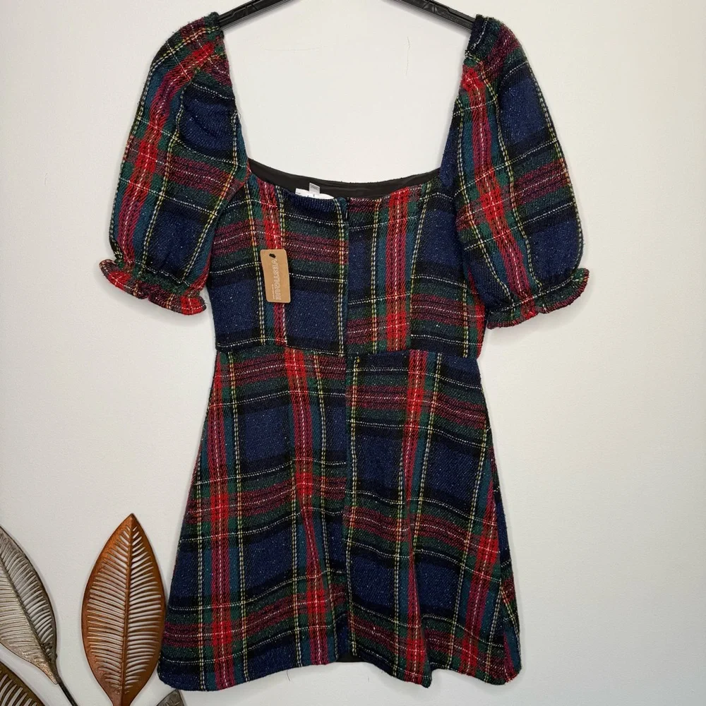 M2 NWT Vestigue HOLIDAY PLAID DRESS, NAVY/RED - Picture 9 of 10